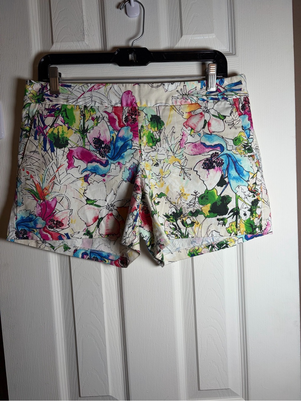 Express Womens Floral Watercolor Print Chino Shorts Multicolor Size 6